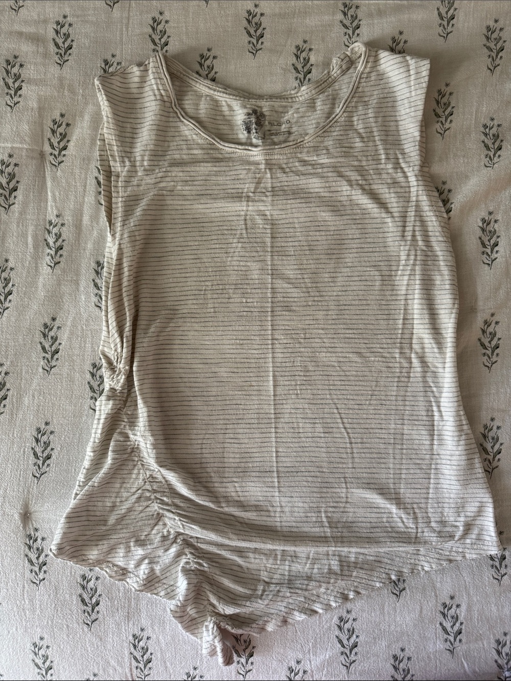 Pilcro Cream and Light Gray Striped Ruched Muscle Tee